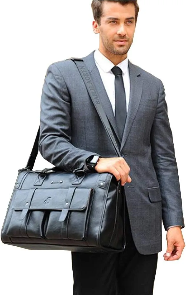 17 inch men Business bag Travel Briefcase Laptop Messenger Bags Vintage pu leather Shoulder bag
