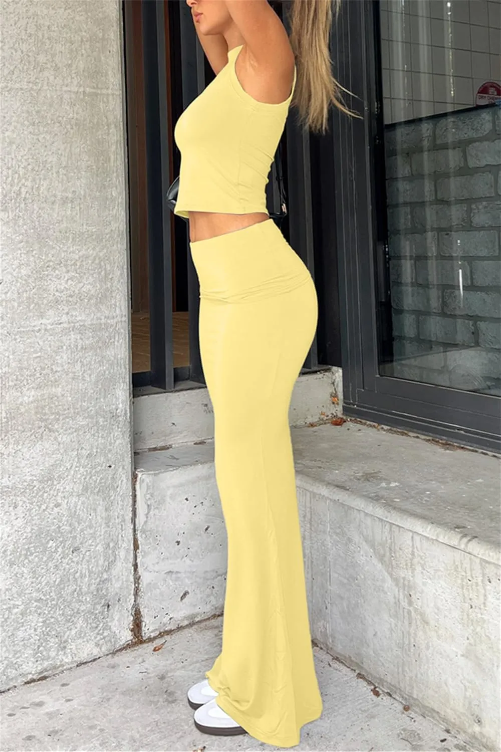 2 Piece Skirt Sets for Women Summer Sleeveless Tank Crop Top Fold Over Bodycon Maxi Long Skirts Y2K Vacation Outfits