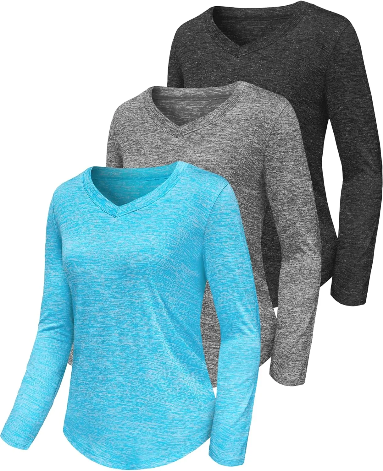 3-5 Pack Women Long Sleeve Shirts Workout V Neck Lightweight Quick Dry Sun Loose Fit T Shirts Athletic Running Tee Tops
