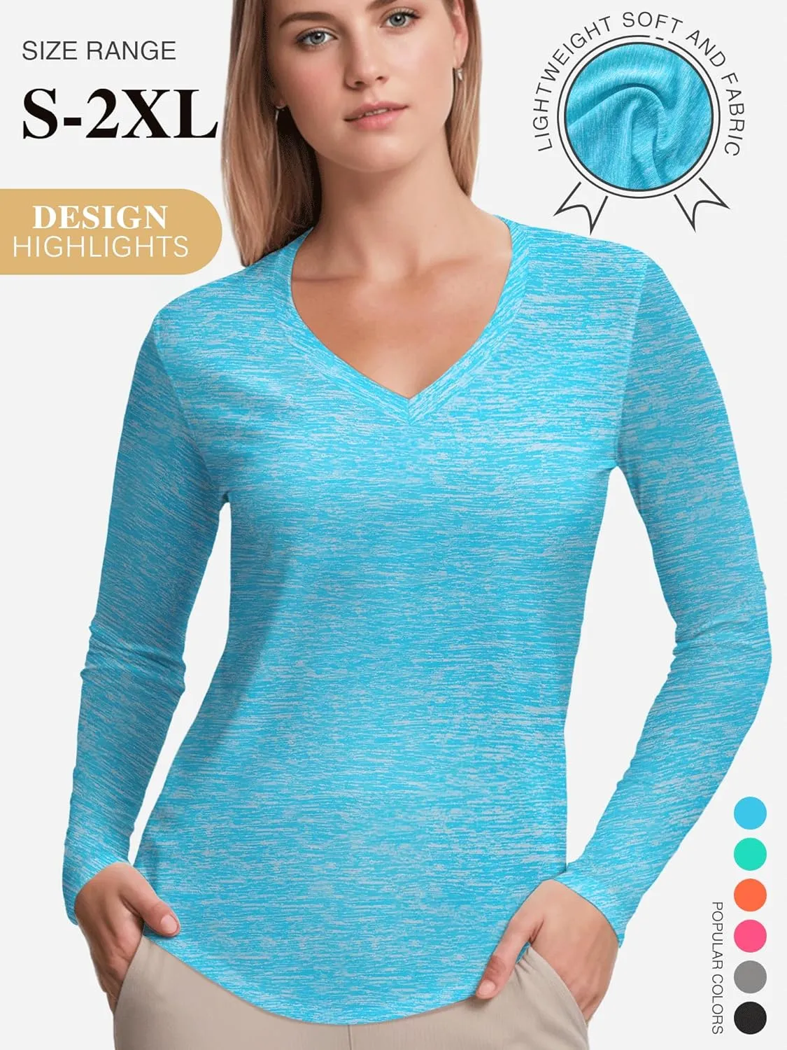 3-5 Pack Women Long Sleeve Shirts Workout V Neck Lightweight Quick Dry Sun Loose Fit T Shirts Athletic Running Tee Tops