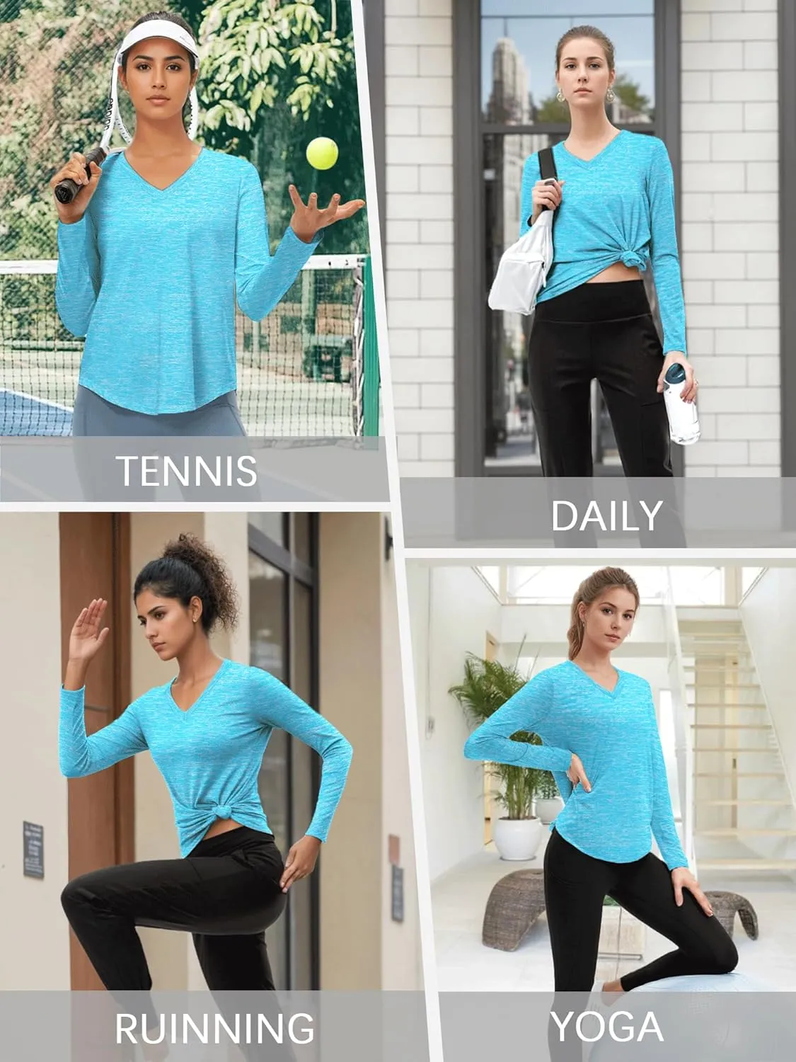 3-5 Pack Women Long Sleeve Shirts Workout V Neck Lightweight Quick Dry Sun Loose Fit T Shirts Athletic Running Tee Tops
