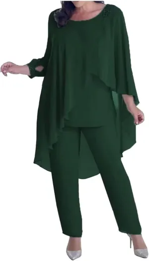 3 Pcs Mother of The Bride Pant Suits for Women Formal Jumpsuit Long Sleeve Wedding Guest Dresses