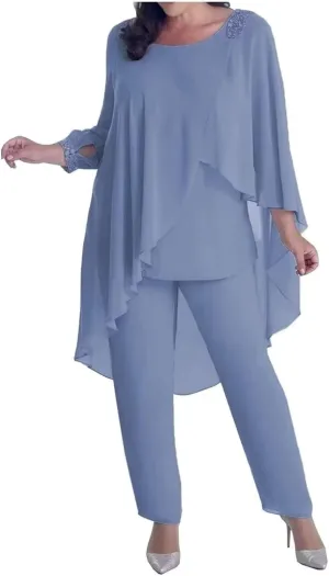 3 Pcs Mother of The Bride Pant Suits for Women Formal Jumpsuit Long Sleeve Wedding Guest Dresses