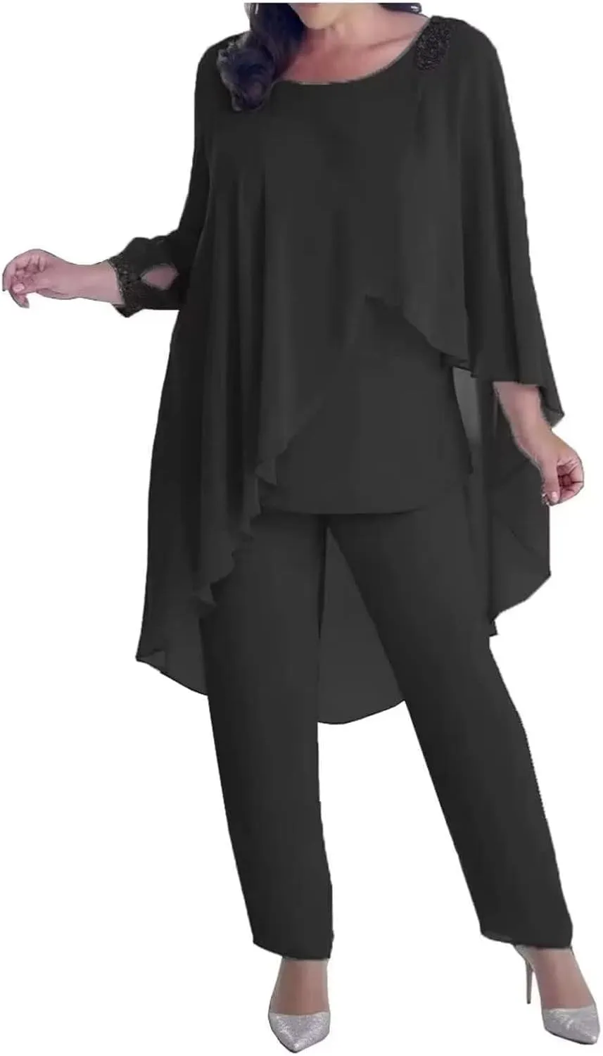 3 Pcs Mother of The Bride Pant Suits for Women Formal Jumpsuit Long Sleeve Wedding Guest Dresses