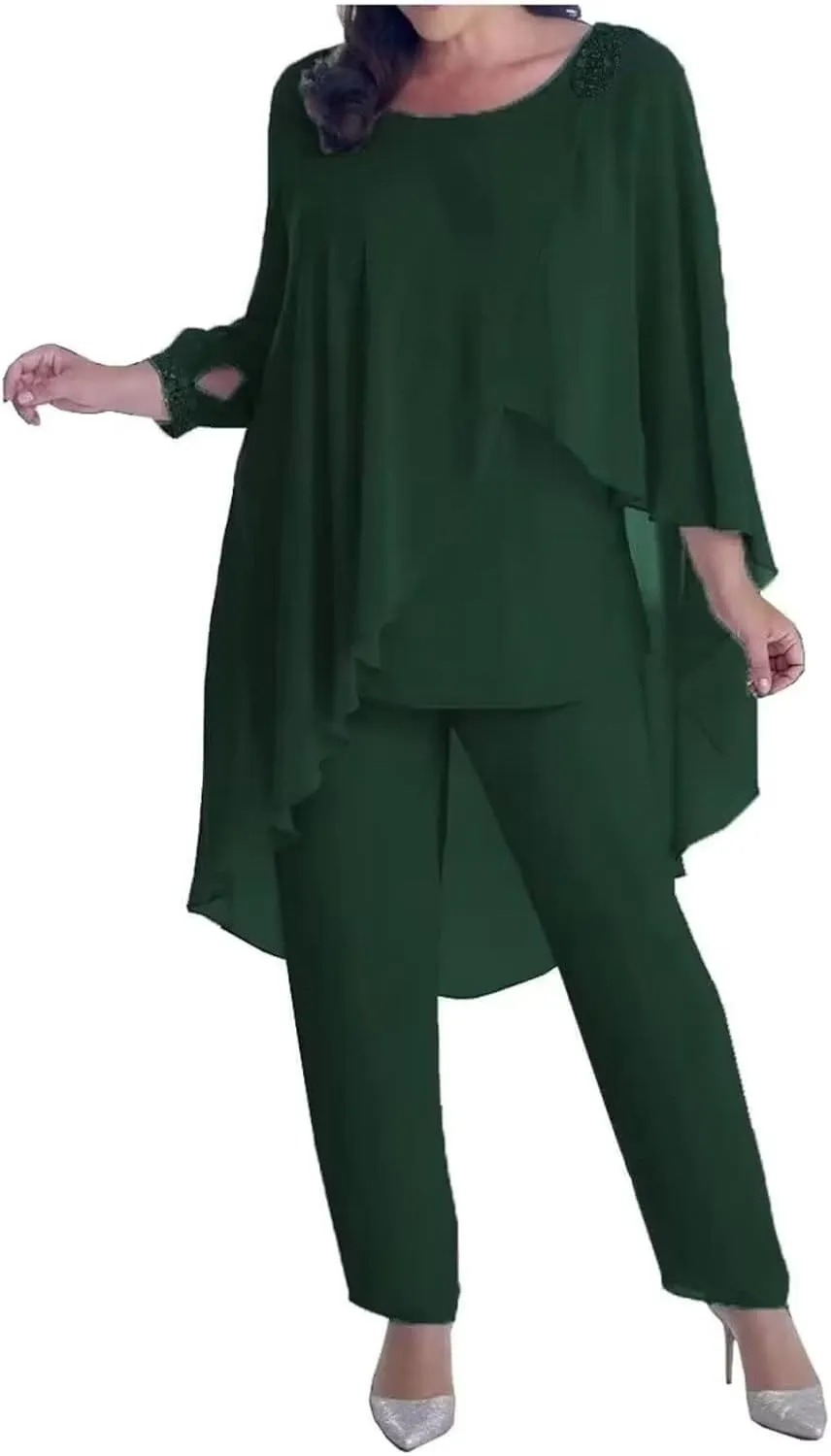 3 Pcs Mother of The Bride Pant Suits for Women Formal Jumpsuit Long Sleeve Wedding Guest Dresses