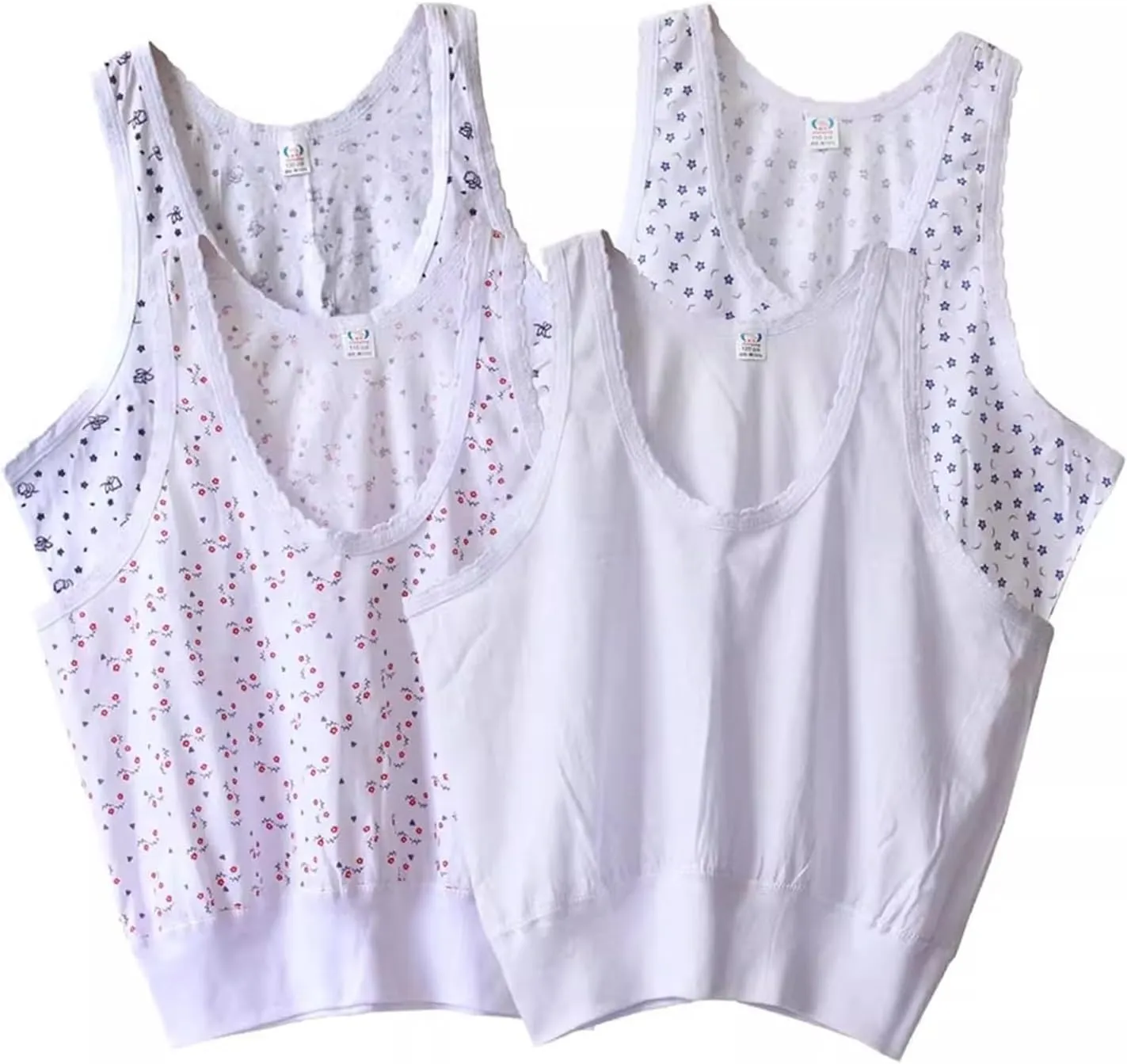 4PCS 100% Cotton Camisole Vest Granny Bras Wire-Free Pullover Crop Tank Tops For Advanced Age Women Mom Underwear