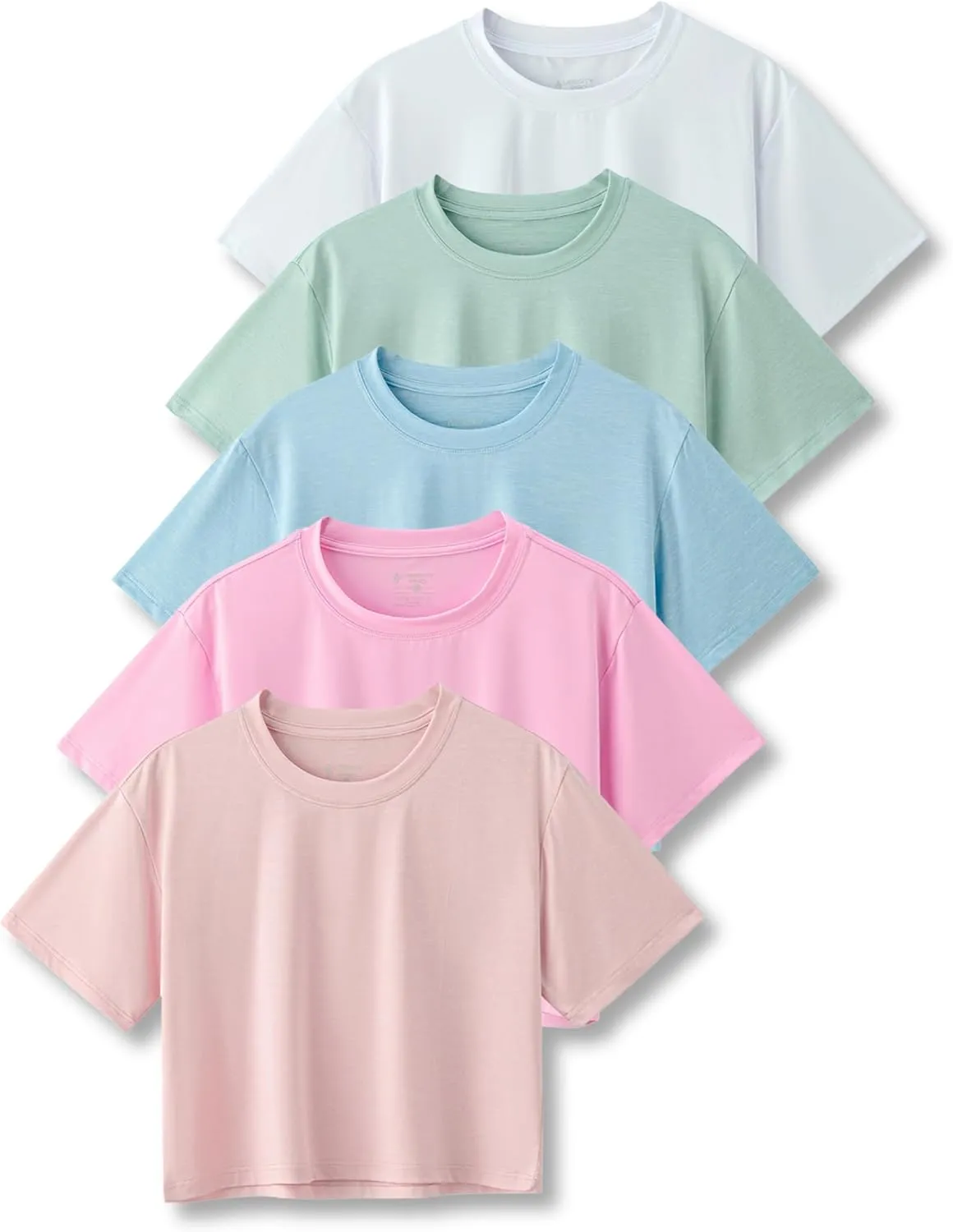 5 Pack: Women's Workout Crop Tops, Athletic Short Sleeve Gym Shirts Crew Neck Tees