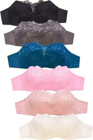 6 Pieces Lace Cover Front Camisole Top Front Lace Padded Cami Bra A/B/C/D/DD