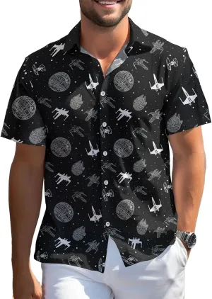 99TIMORO Wars Movie Hawaiian Shirt, Space Button Short Sleeve Top, Warship Themed