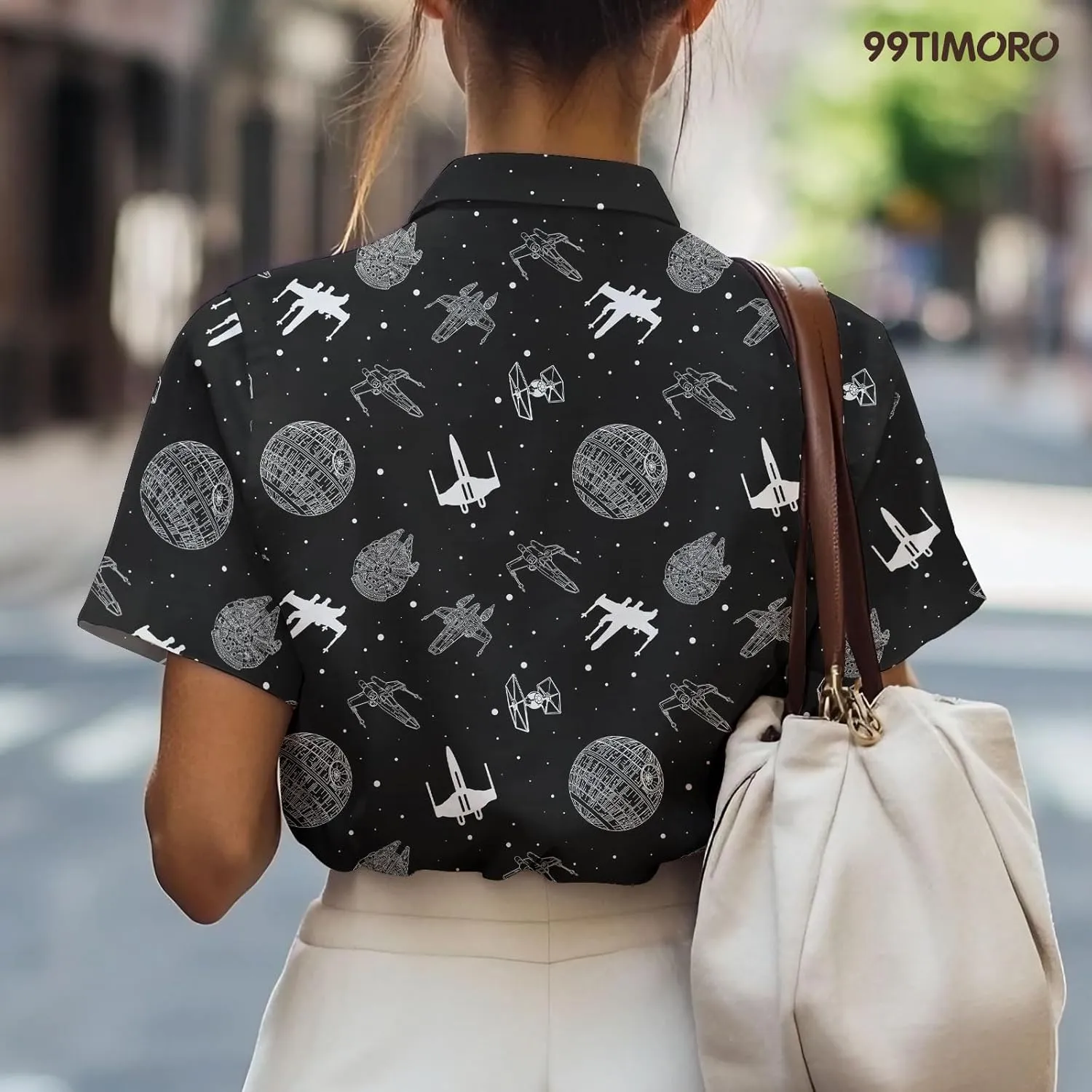99TIMORO Wars Movie Hawaiian Shirt, Space Button Short Sleeve Top, Warship Themed