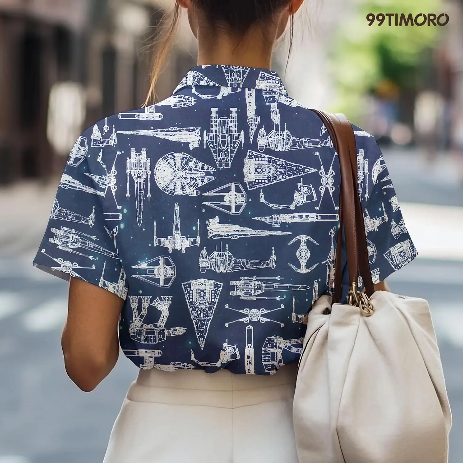 99TIMORO Wars Movie Hawaiian Shirt, Space Button Short Sleeve Top, Warship Themed