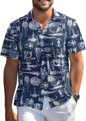 99TIMORO Wars Movie Hawaiian Shirt, Space Button Short Sleeve Top, Warship Themed