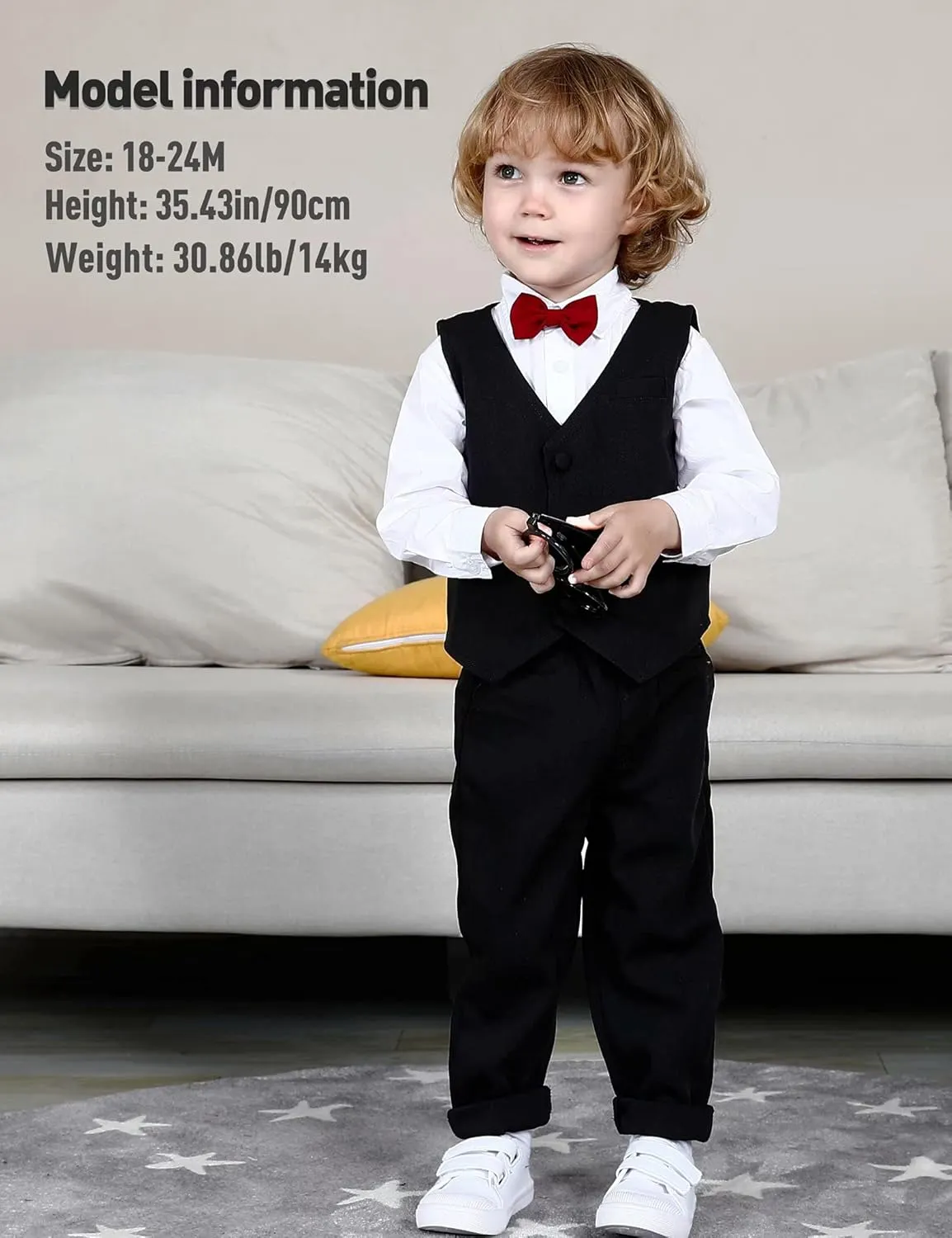A&J DESIGN Baby Toddler Boys Gentleman Suit Set, 3pcs Outfits Shirts & Vest & Pants