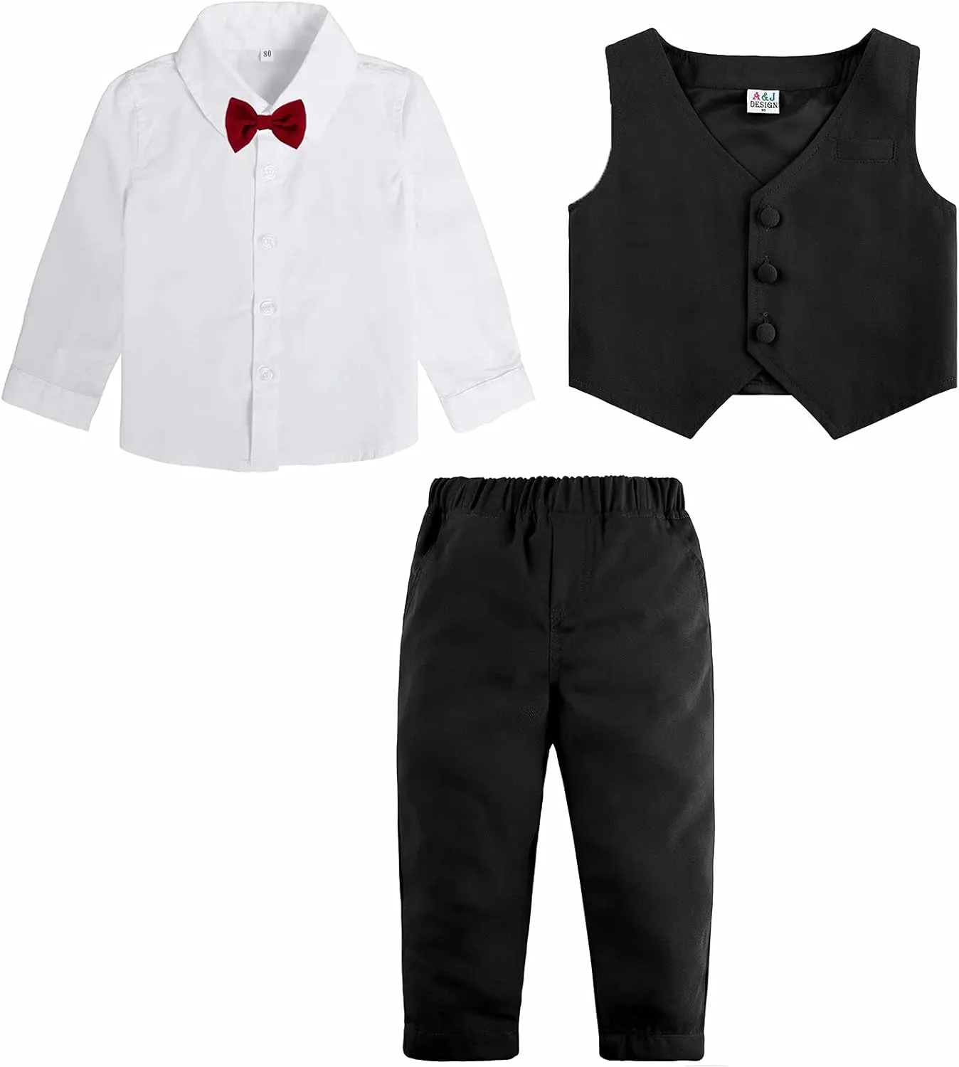 A&J DESIGN Baby Toddler Boys Gentleman Suit Set, 3pcs Outfits Shirts & Vest & Pants