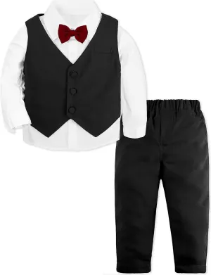 A&J DESIGN Baby Toddler Boys Gentleman Suit Set, 3pcs Outfits Shirts & Vest & Pants