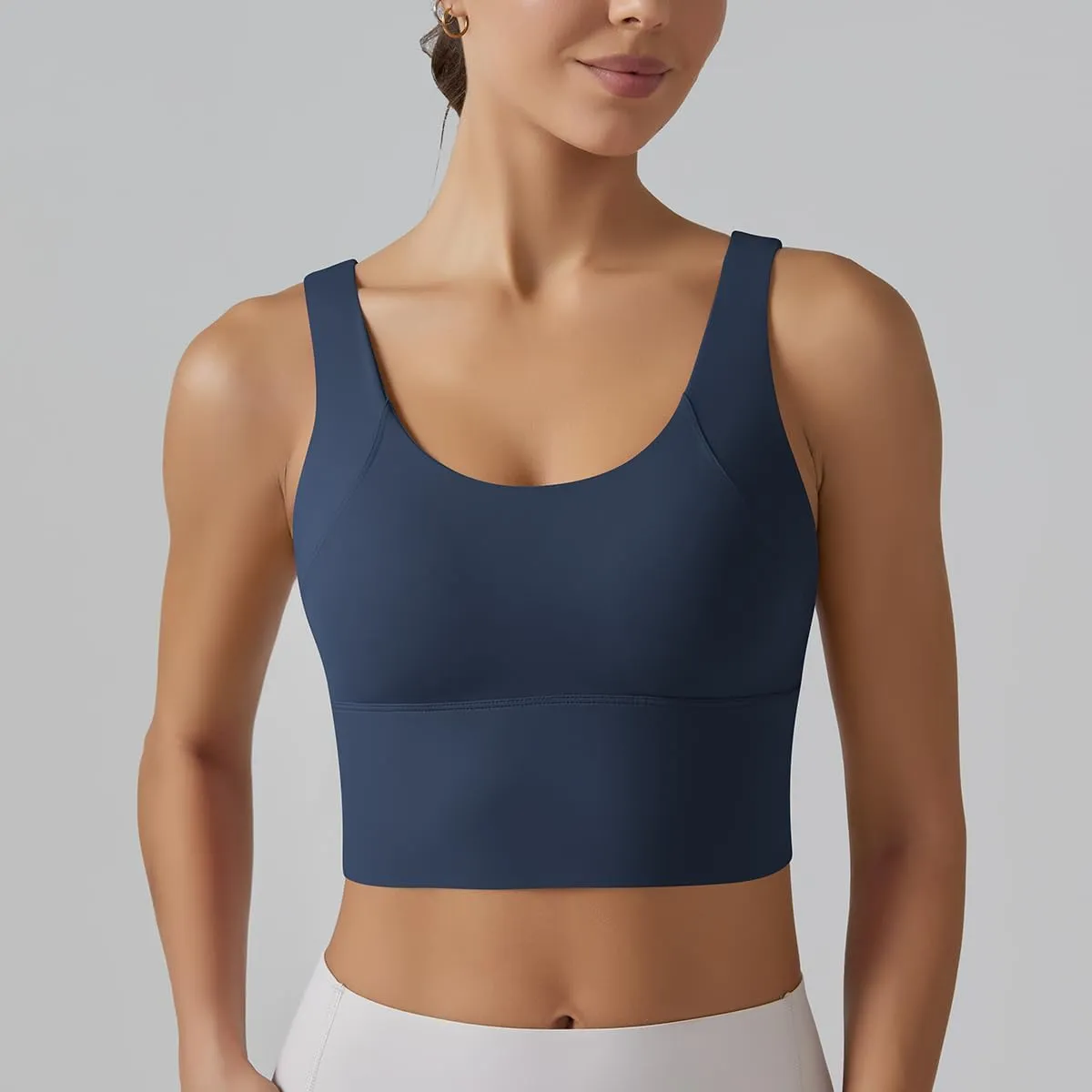 ABOCIW Longline Sports Bra for Women V Back Wireless Padded Medium Support Yoga Bra Workout Crop Tank Tops