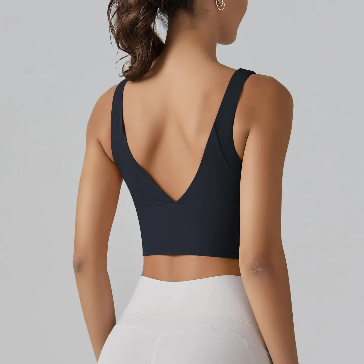 ABOCIW Longline Sports Bra for Women V Back Wireless Padded Medium Support Yoga Bra Workout Crop Tank Tops