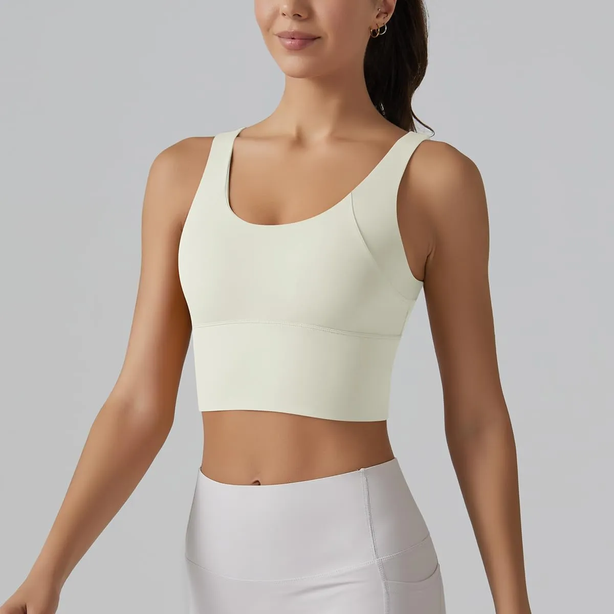 ABOCIW Longline Sports Bra for Women V Back Wireless Padded Medium Support Yoga Bra Workout Crop Tank Tops