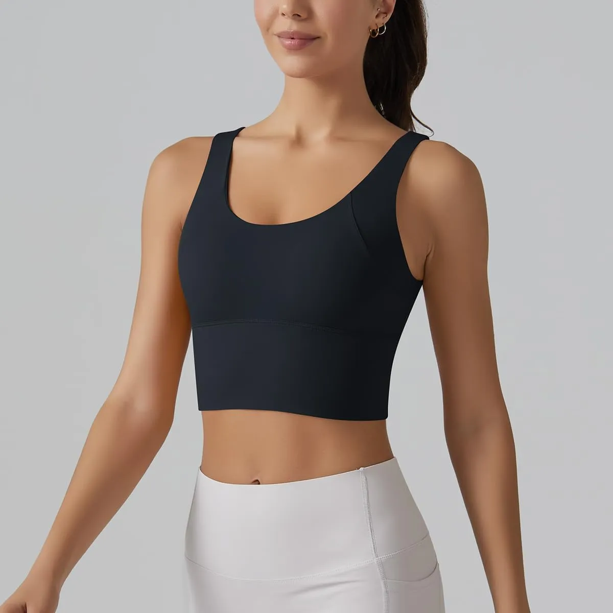 ABOCIW Longline Sports Bra for Women V Back Wireless Padded Medium Support Yoga Bra Workout Crop Tank Tops