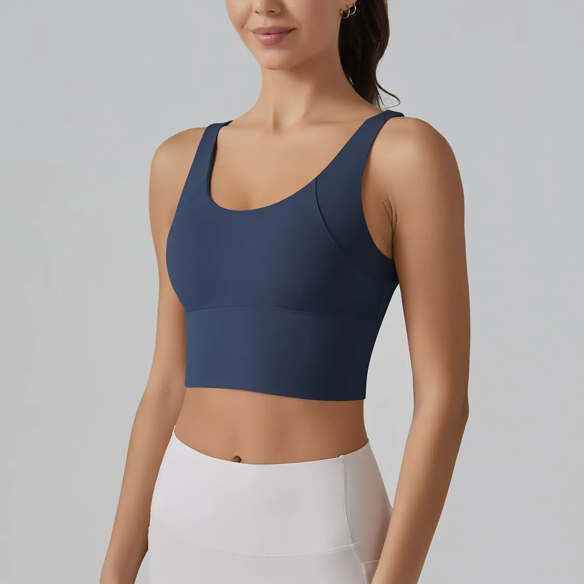 ABOCIW Longline Sports Bra for Women V Back Wireless Padded Medium Support Yoga Bra Workout Crop Tank Tops