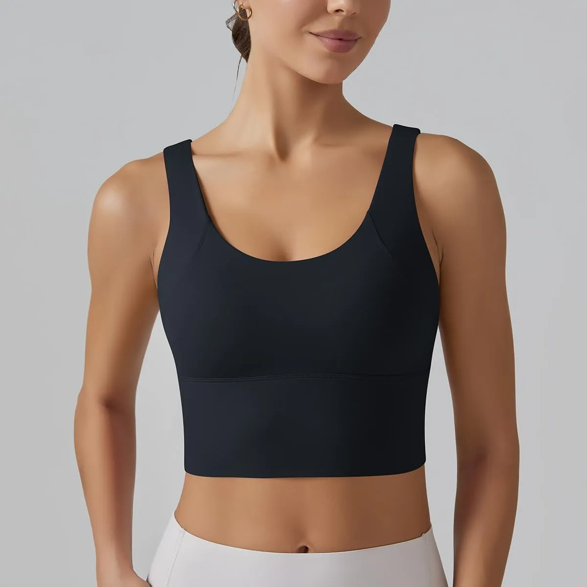 ABOCIW Longline Sports Bra for Women V Back Wireless Padded Medium Support Yoga Bra Workout Crop Tank Tops