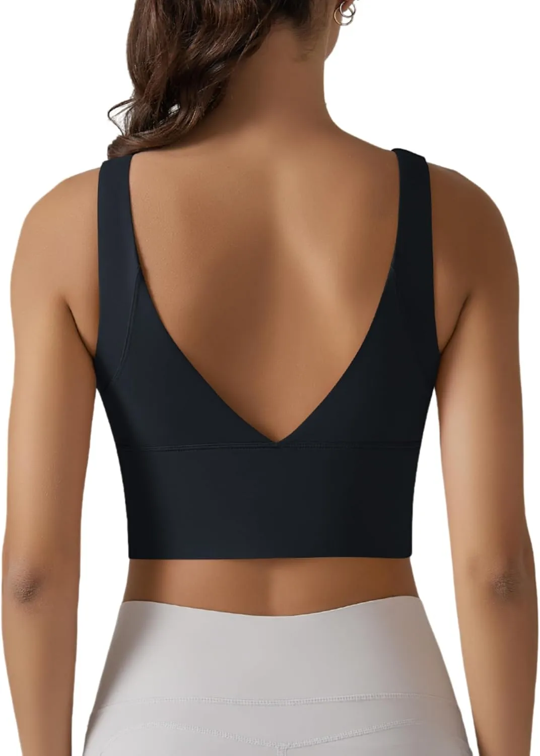 ABOCIW Longline Sports Bra for Women V Back Wireless Padded Medium Support Yoga Bra Workout Crop Tank Tops