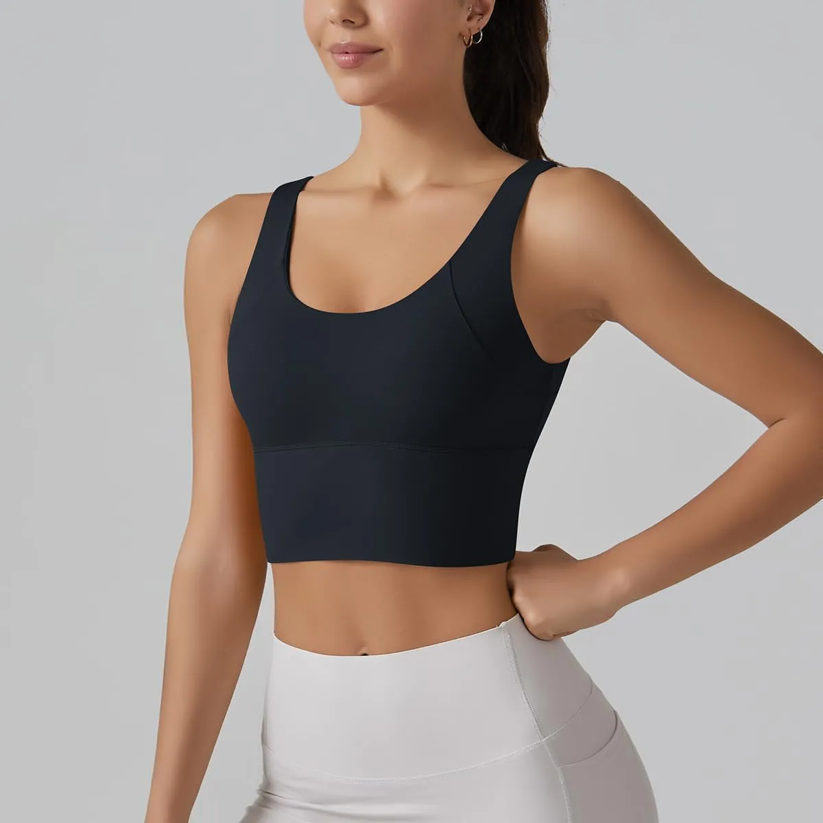 ABOCIW Longline Sports Bra for Women V Back Wireless Padded Medium Support Yoga Bra Workout Crop Tank Tops