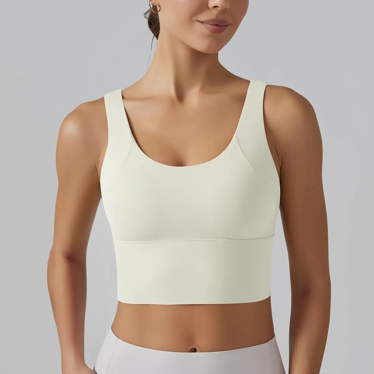 ABOCIW Longline Sports Bra for Women V Back Wireless Padded Medium Support Yoga Bra Workout Crop Tank Tops