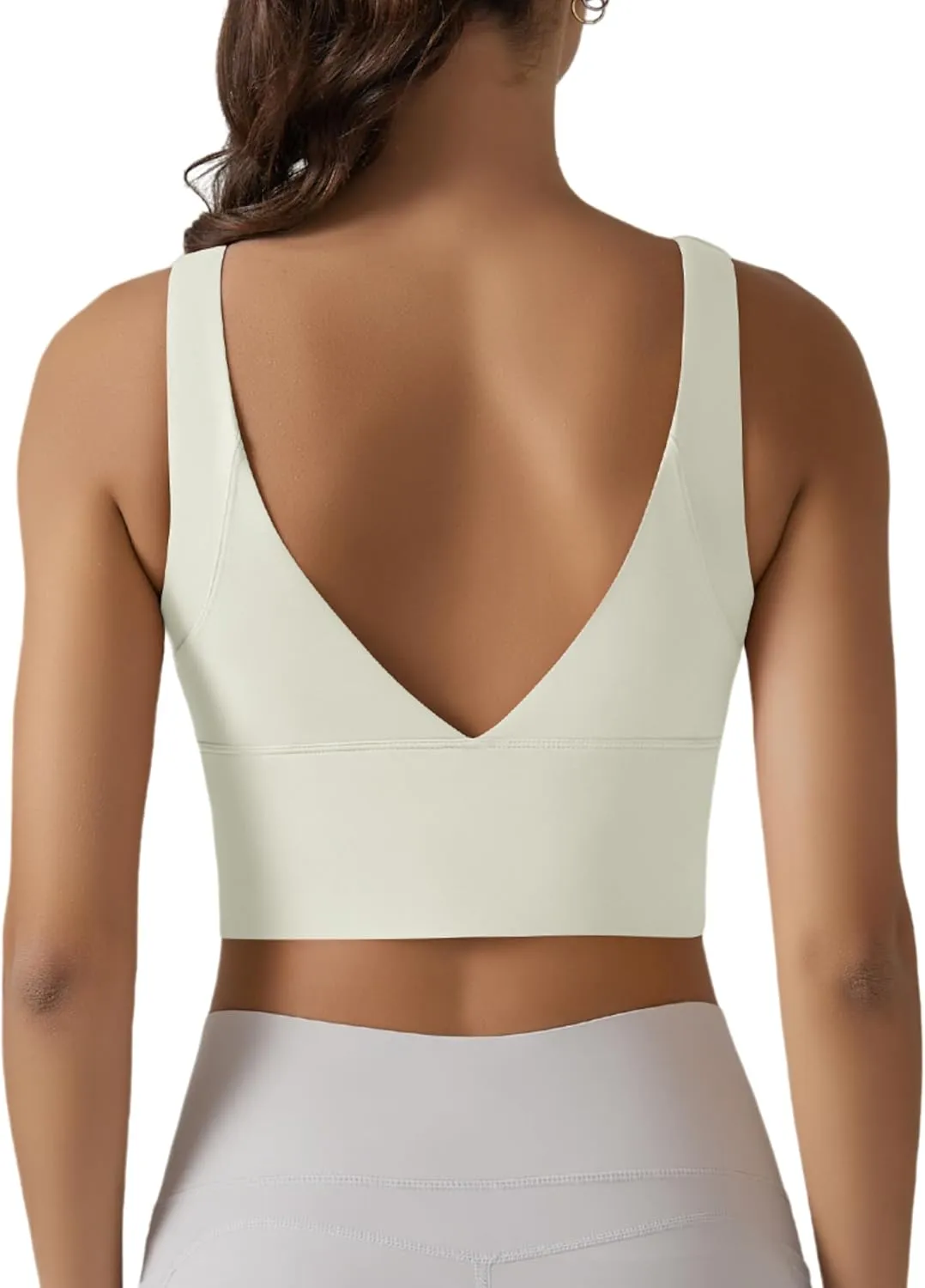 ABOCIW Longline Sports Bra for Women V Back Wireless Padded Medium Support Yoga Bra Workout Crop Tank Tops
