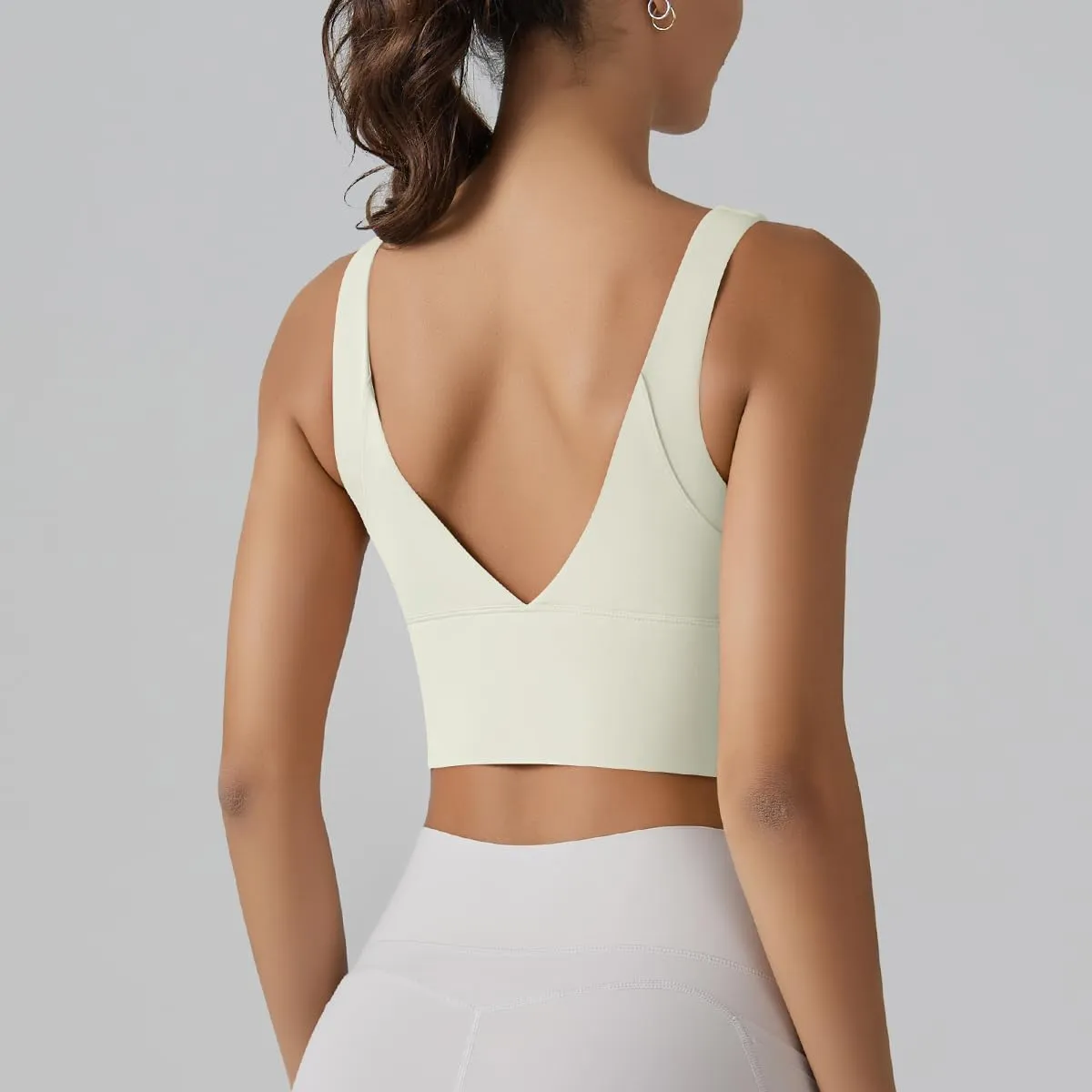 ABOCIW Longline Sports Bra for Women V Back Wireless Padded Medium Support Yoga Bra Workout Crop Tank Tops