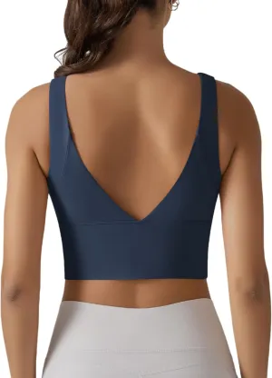 ABOCIW Longline Sports Bra for Women V Back Wireless Padded Medium Support Yoga Bra Workout Crop Tank Tops