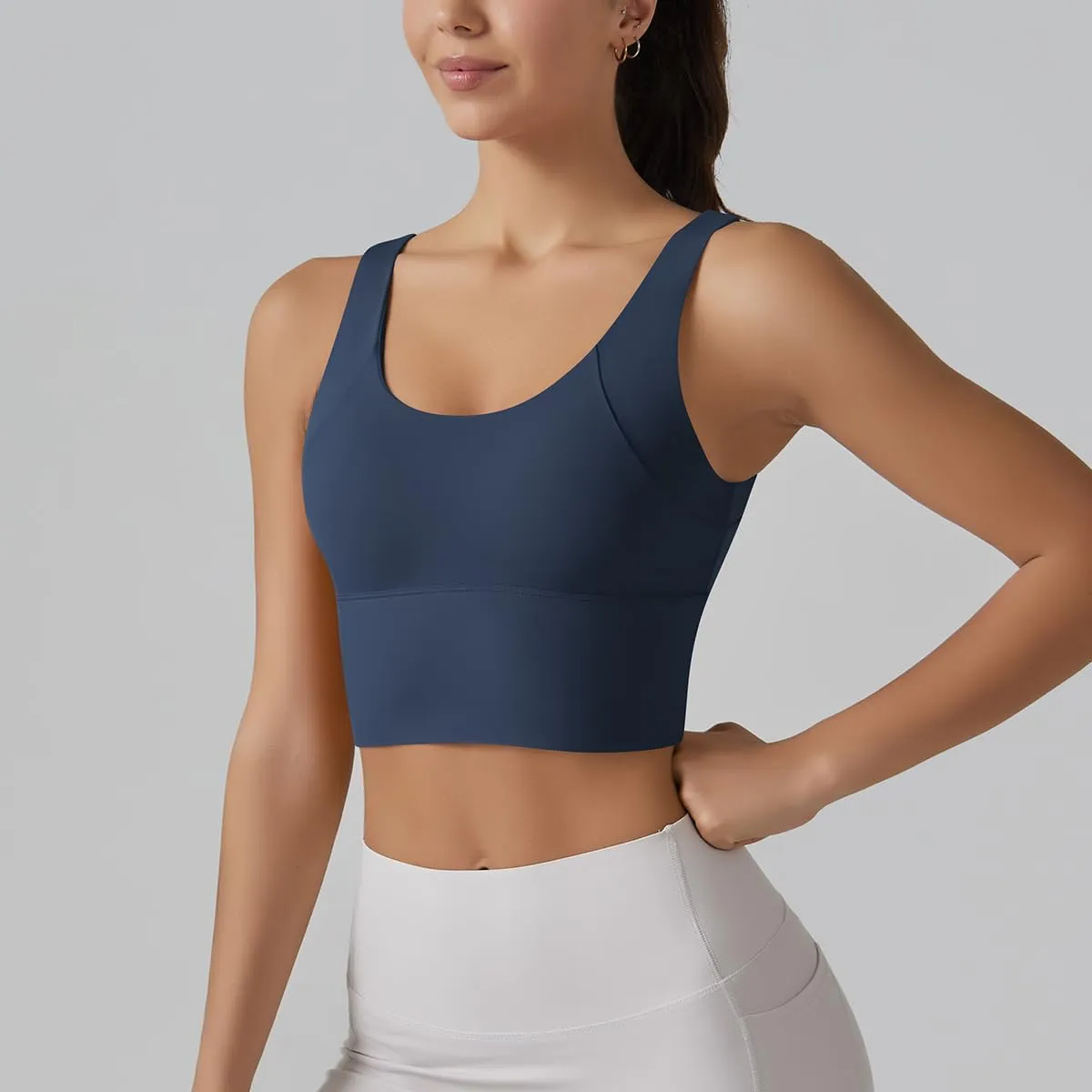 ABOCIW Longline Sports Bra for Women V Back Wireless Padded Medium Support Yoga Bra Workout Crop Tank Tops