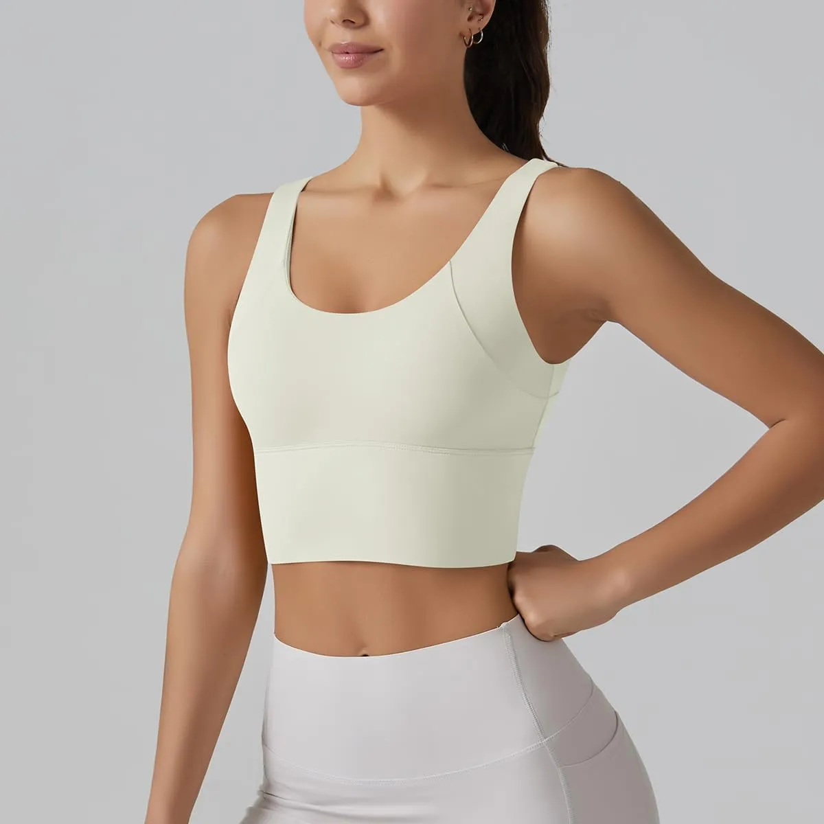 ABOCIW Longline Sports Bra for Women V Back Wireless Padded Medium Support Yoga Bra Workout Crop Tank Tops
