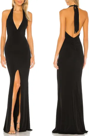 Aigeman Women's Sleeveless Sexy V-Neck Maxi Dress Halter Evening Gown Open Back High Split Bodycon Formal Dress 408