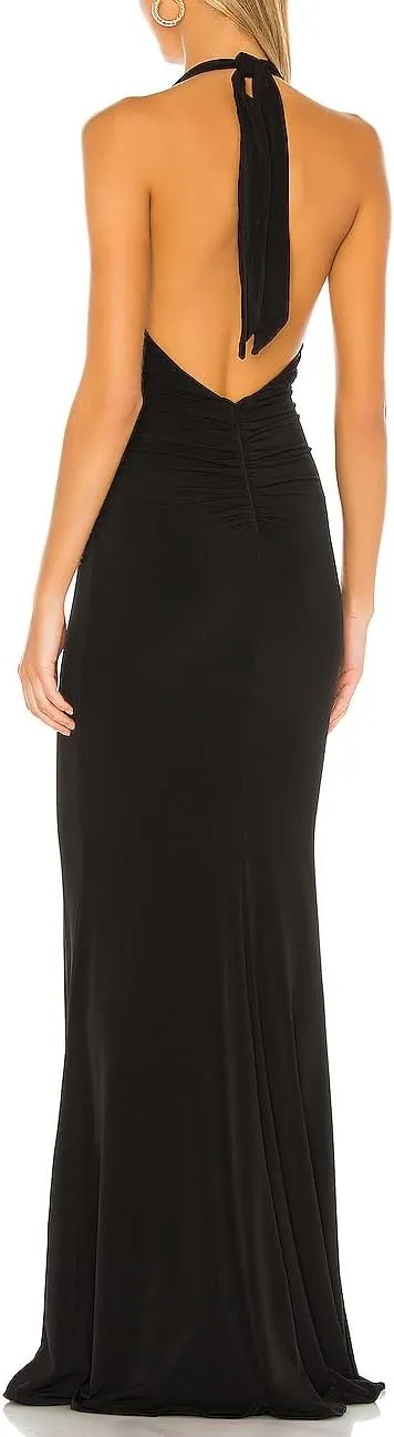 Aigeman Women's Sleeveless Sexy V-Neck Maxi Dress Halter Evening Gown Open Back High Split Bodycon Formal Dress 408