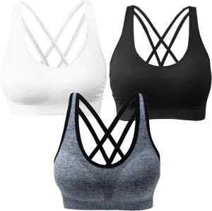 AKAMC Women's Cross Back Sport Bras,Adjustable Straps Padded Criss Cross Cropped Bras for Yoga Workout Fitness