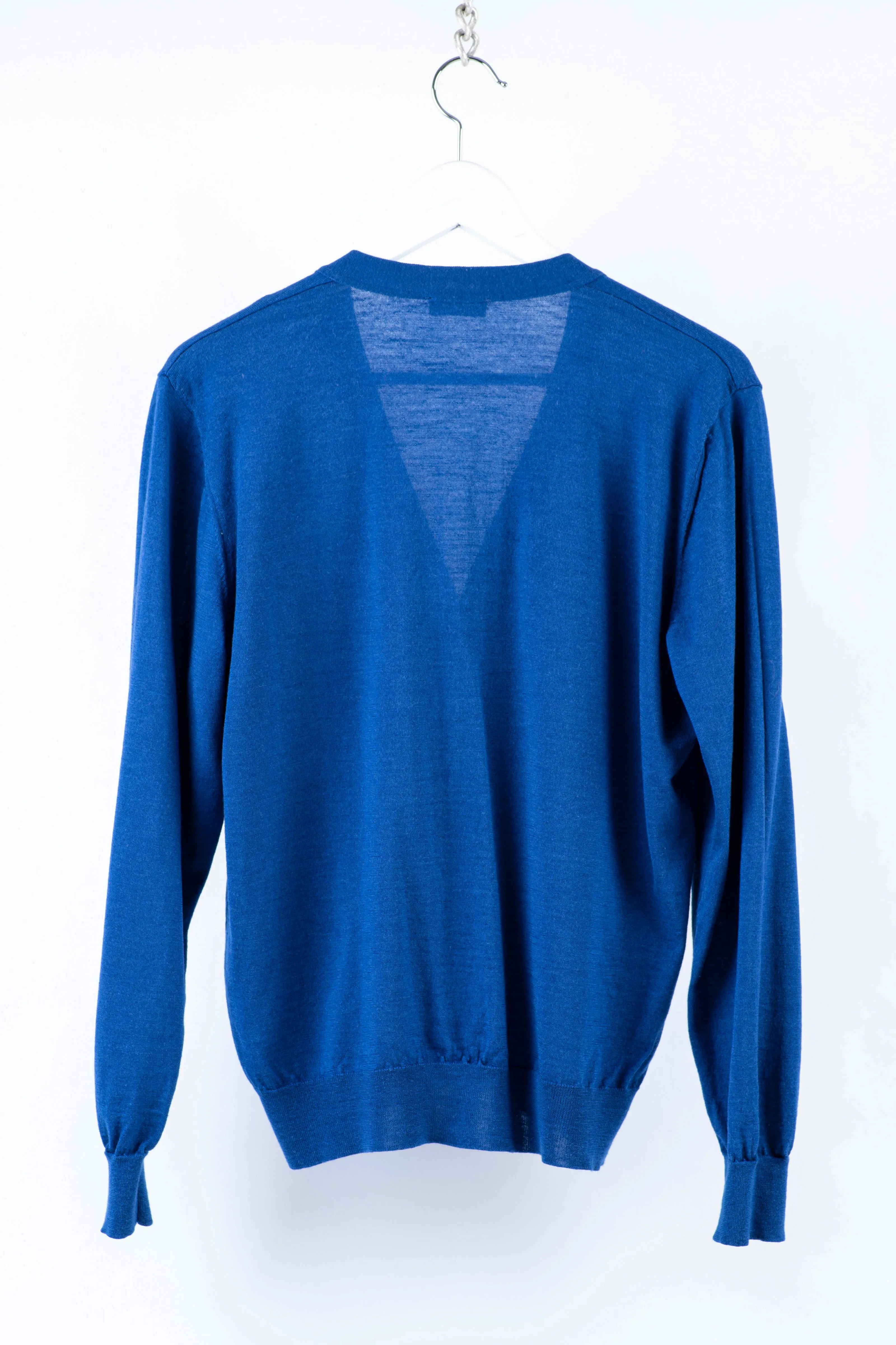 Andrea Fenzi Merino Wool & Silk Thin Knit Blue Cardigan, SIZE M