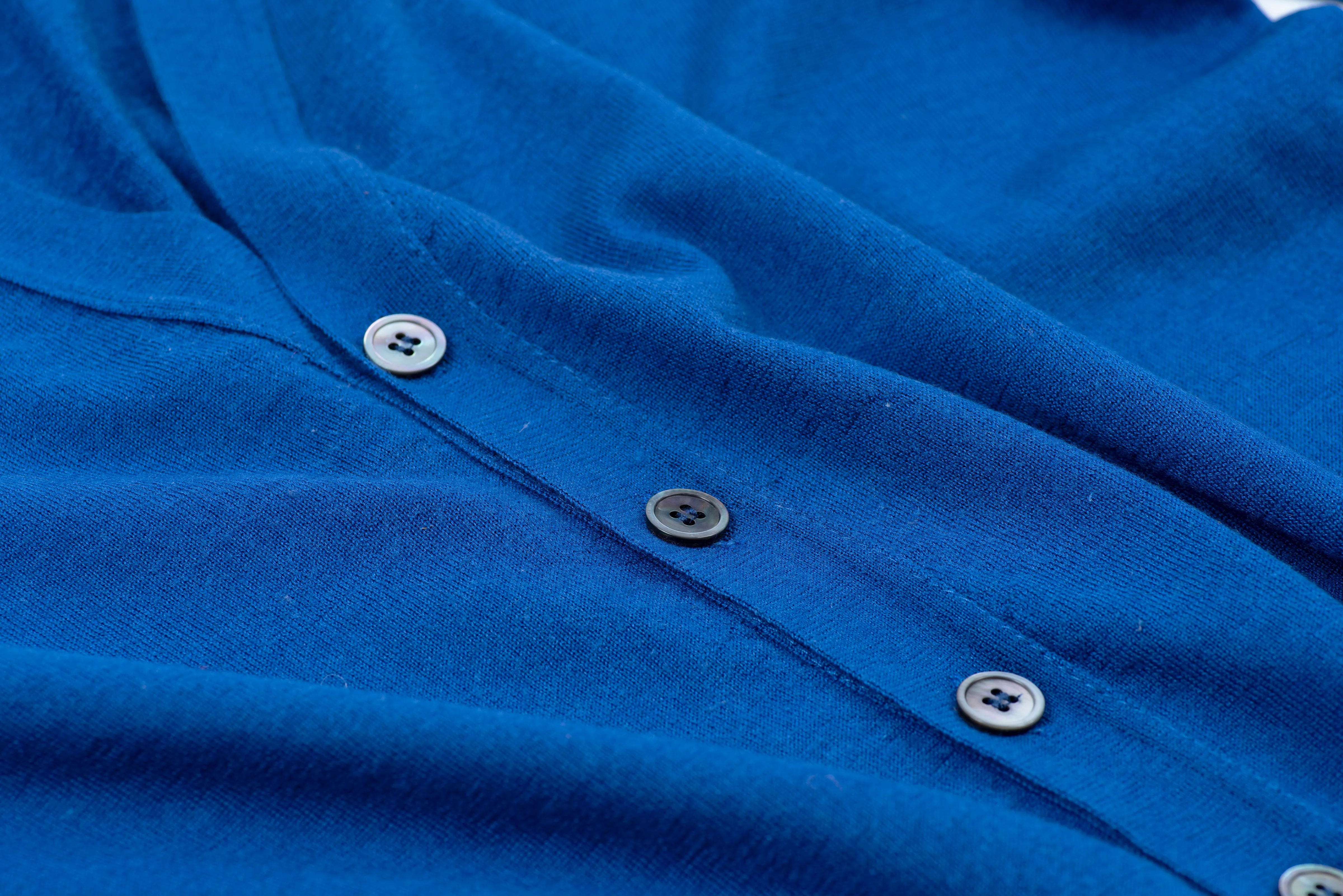 Andrea Fenzi Merino Wool & Silk Thin Knit Blue Cardigan, SIZE M