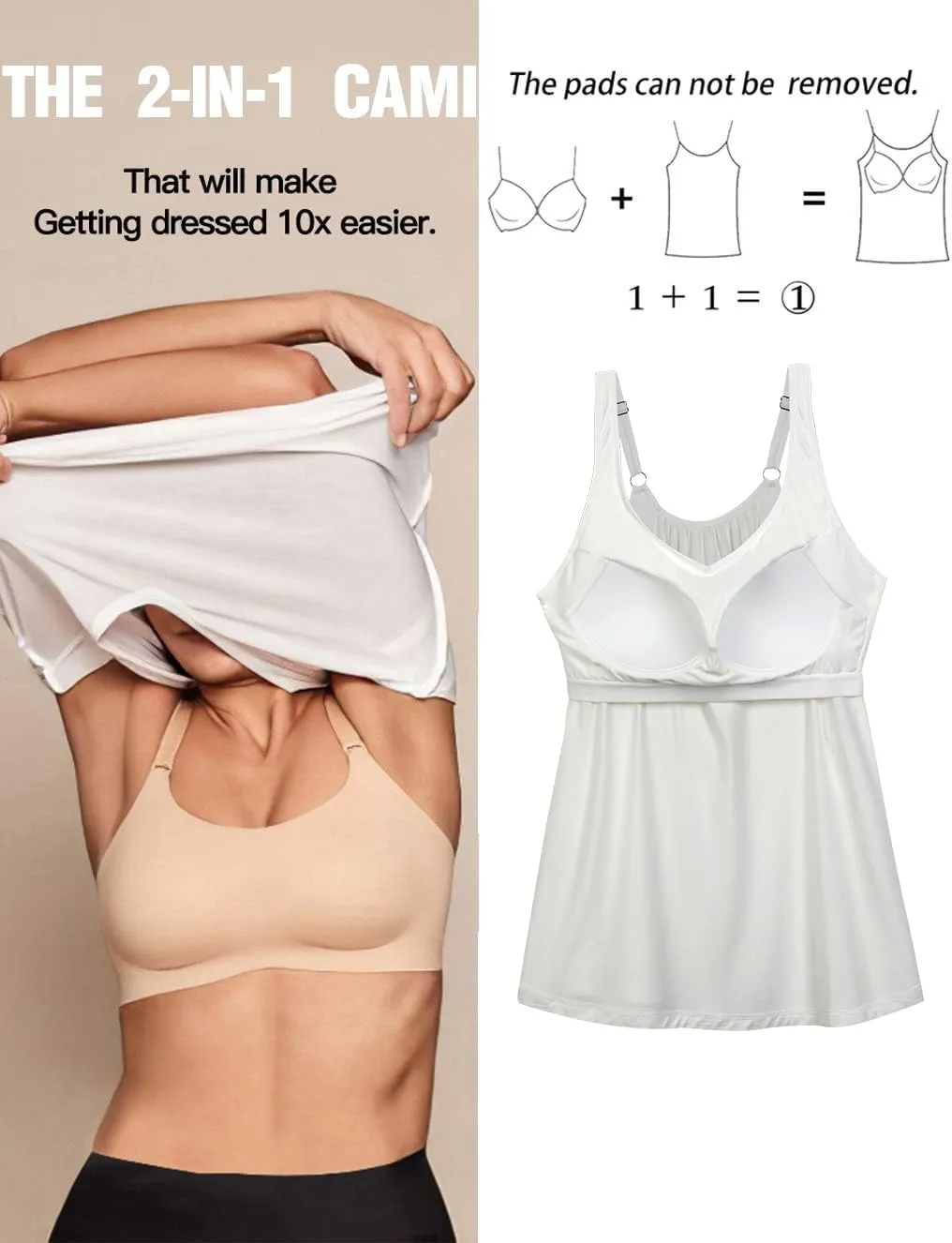 ANYFITTING V Neck Tank Top with Built in Bras Wide Strap Loose Fitting Flowy Summer Sleeveless Shirt