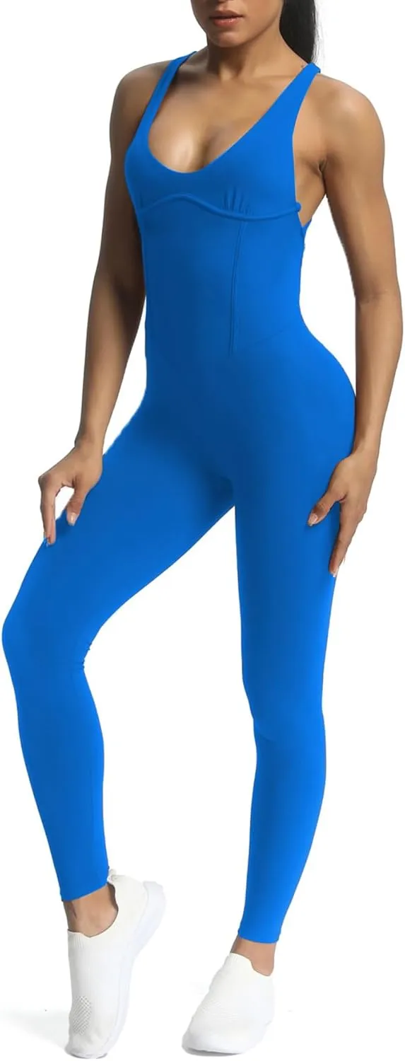 Aoxjox Workout Jumpsuit for Women Brooke Cross Back One Piece Scrunch Gym Yoga Sports Bras Jumpsuits