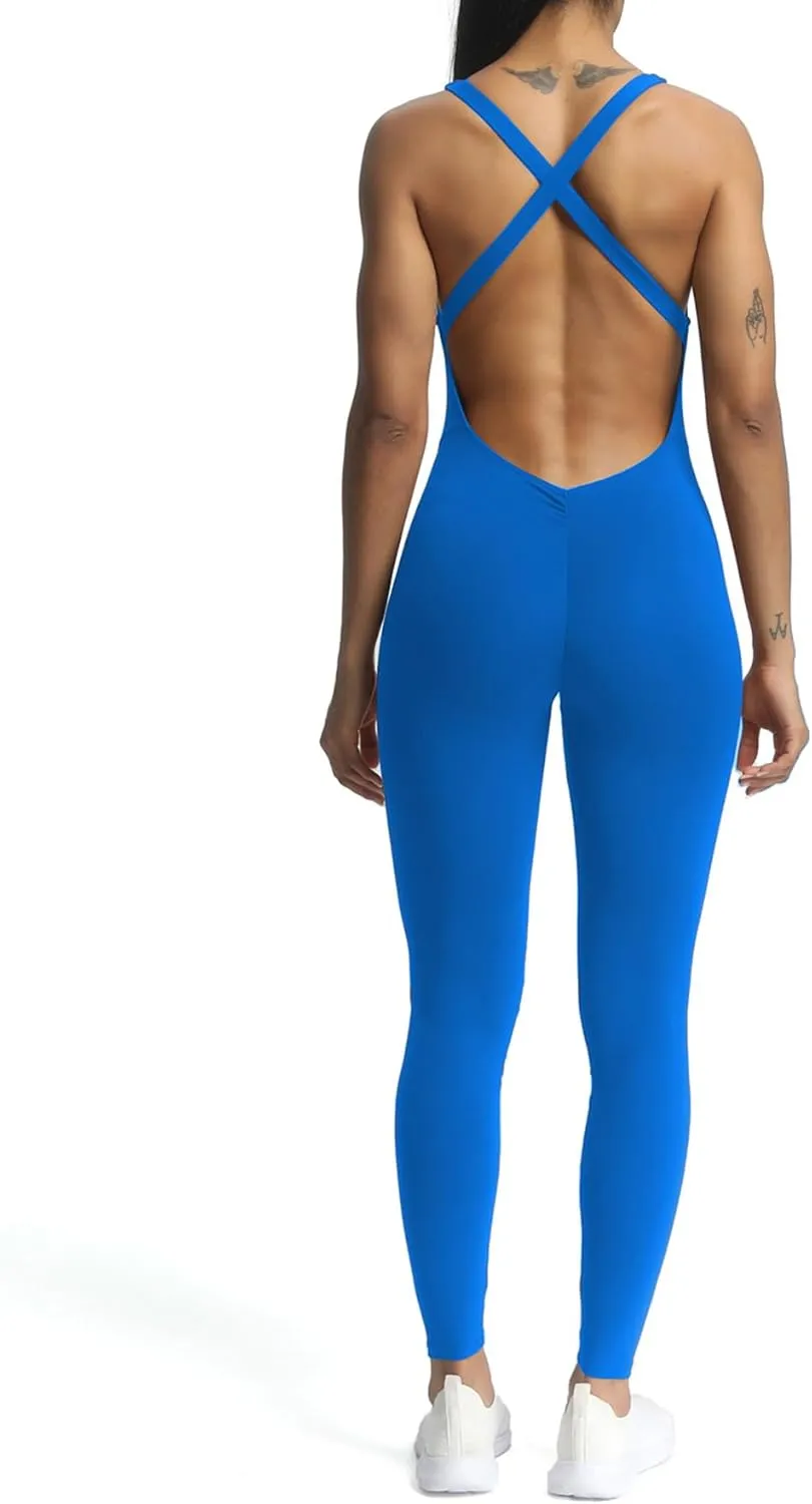 Aoxjox Workout Jumpsuit for Women Brooke Cross Back One Piece Scrunch Gym Yoga Sports Bras Jumpsuits