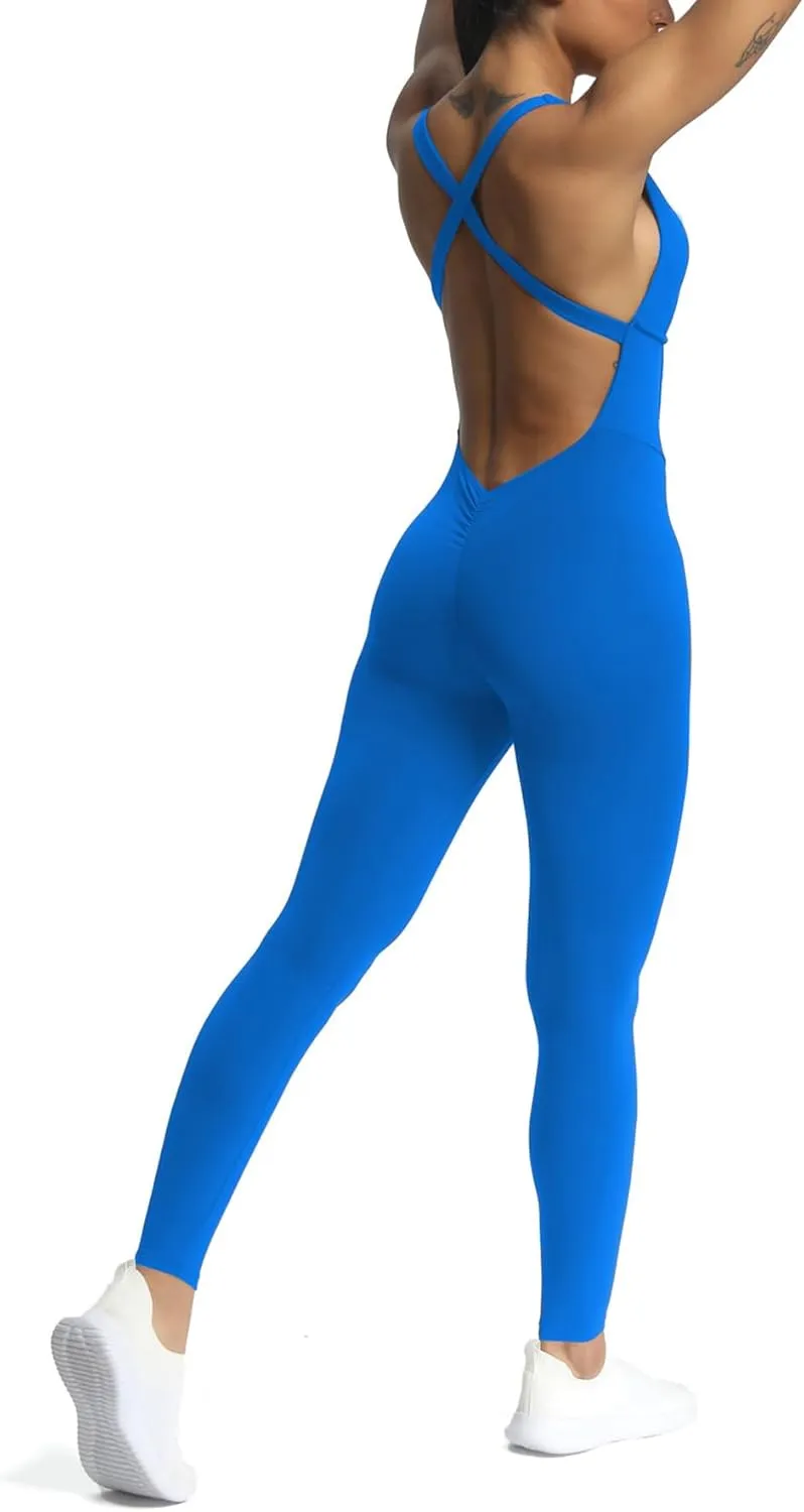 Aoxjox Workout Jumpsuit for Women Brooke Cross Back One Piece Scrunch Gym Yoga Sports Bras Jumpsuits