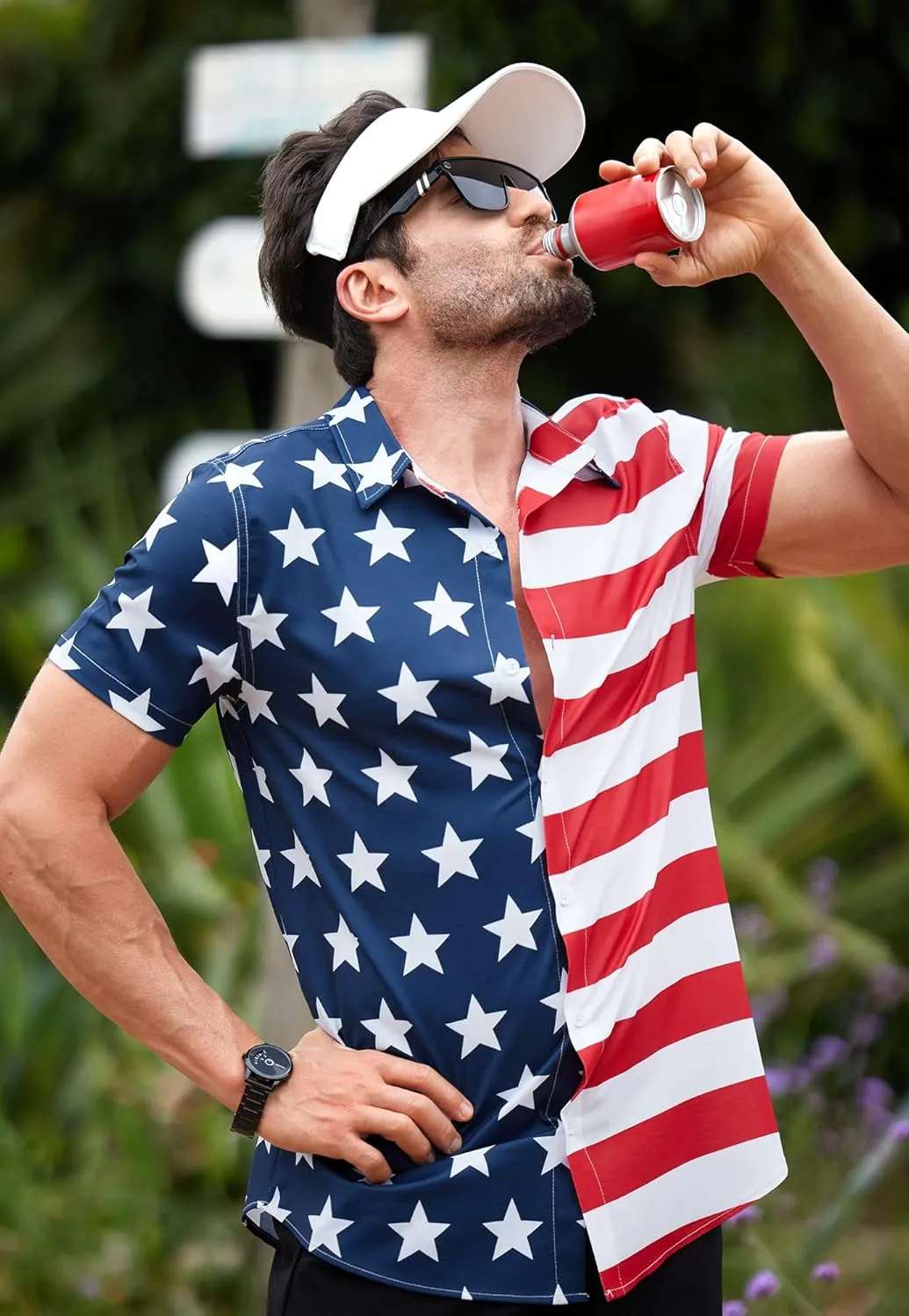 Arvilhill Men American Flag Button Shirt 4th of July Short Sleeve Shirts (S-3XL)