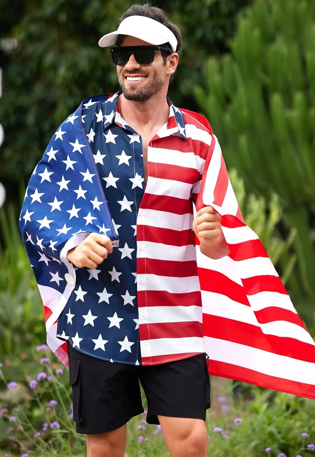 Arvilhill Men American Flag Button Shirt 4th of July Short Sleeve Shirts (S-3XL)