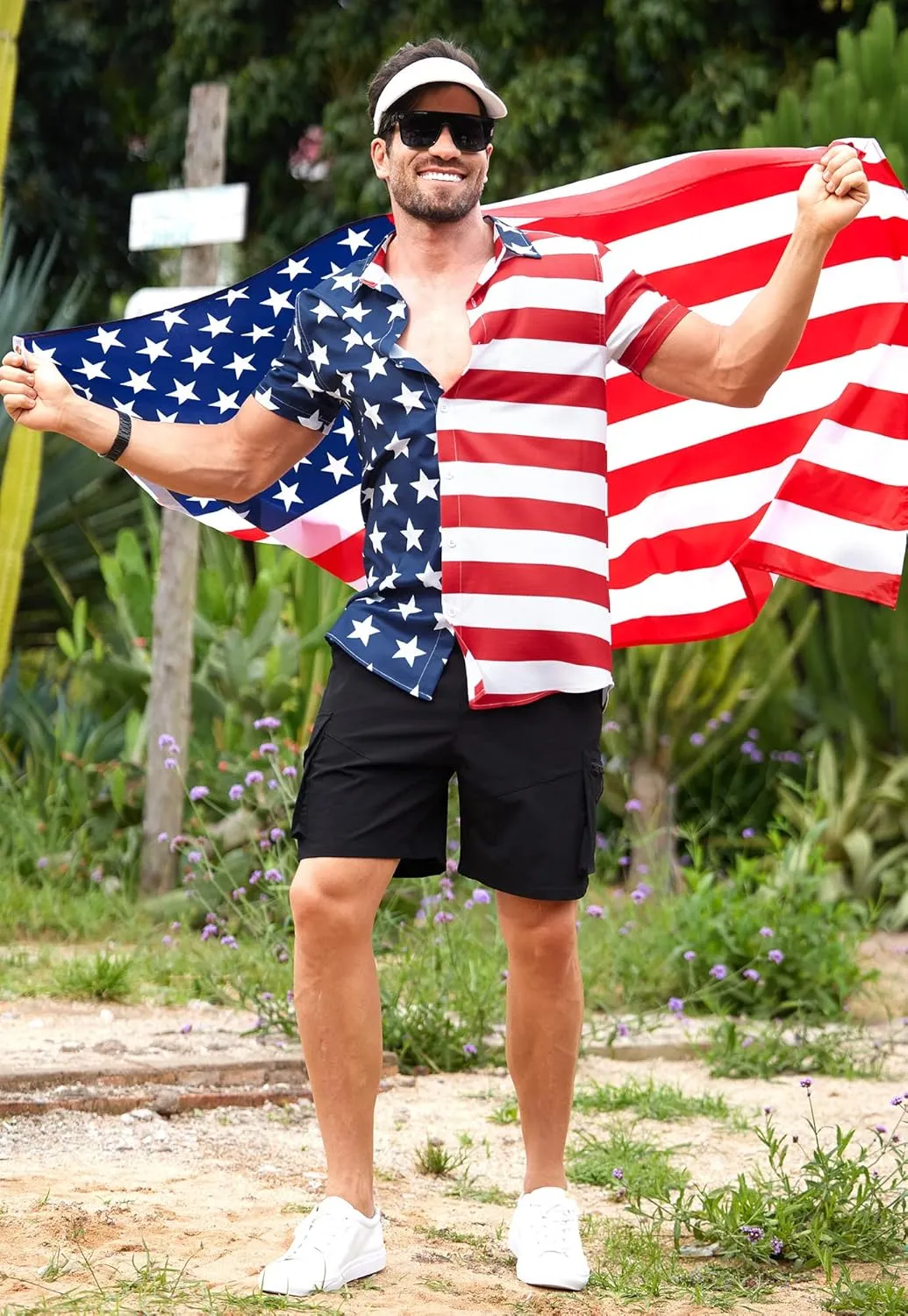 Arvilhill Men American Flag Button Shirt 4th of July Short Sleeve Shirts (S-3XL)