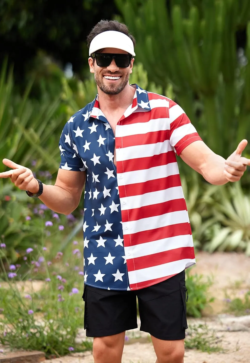 Arvilhill Men American Flag Button Shirt 4th of July Short Sleeve Shirts (S-3XL)