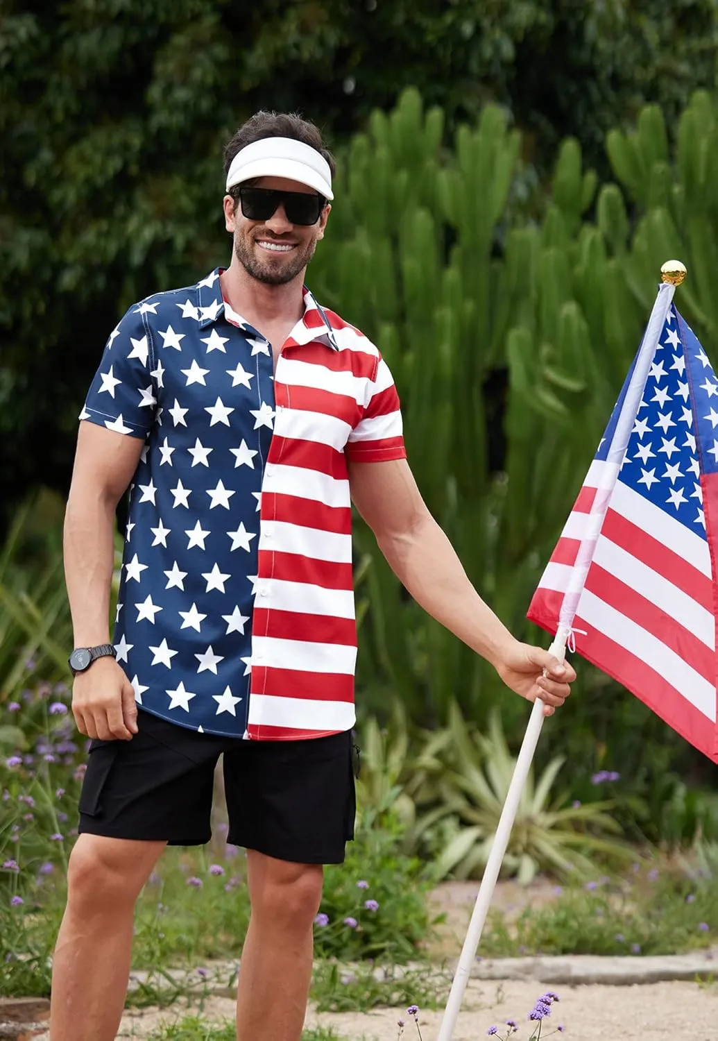 Arvilhill Men American Flag Button Shirt 4th of July Short Sleeve Shirts (S-3XL)