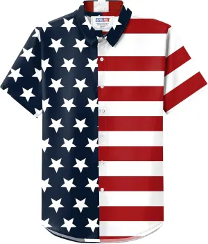 Arvilhill Men American Flag Button Shirt 4th of July Short Sleeve Shirts (S-3XL)