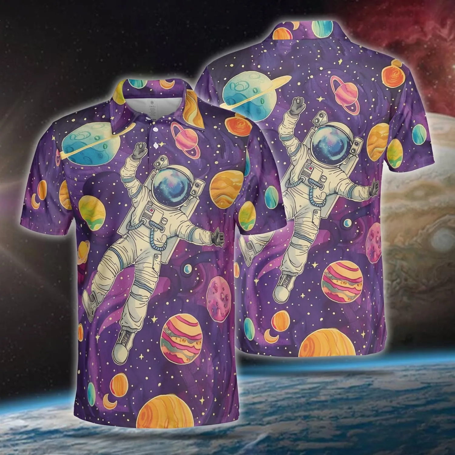 Astronaut Polo Shirts for Men - Space Lovers Men's Regular Fit Quick Dry Golf Polo Shirt Series 08