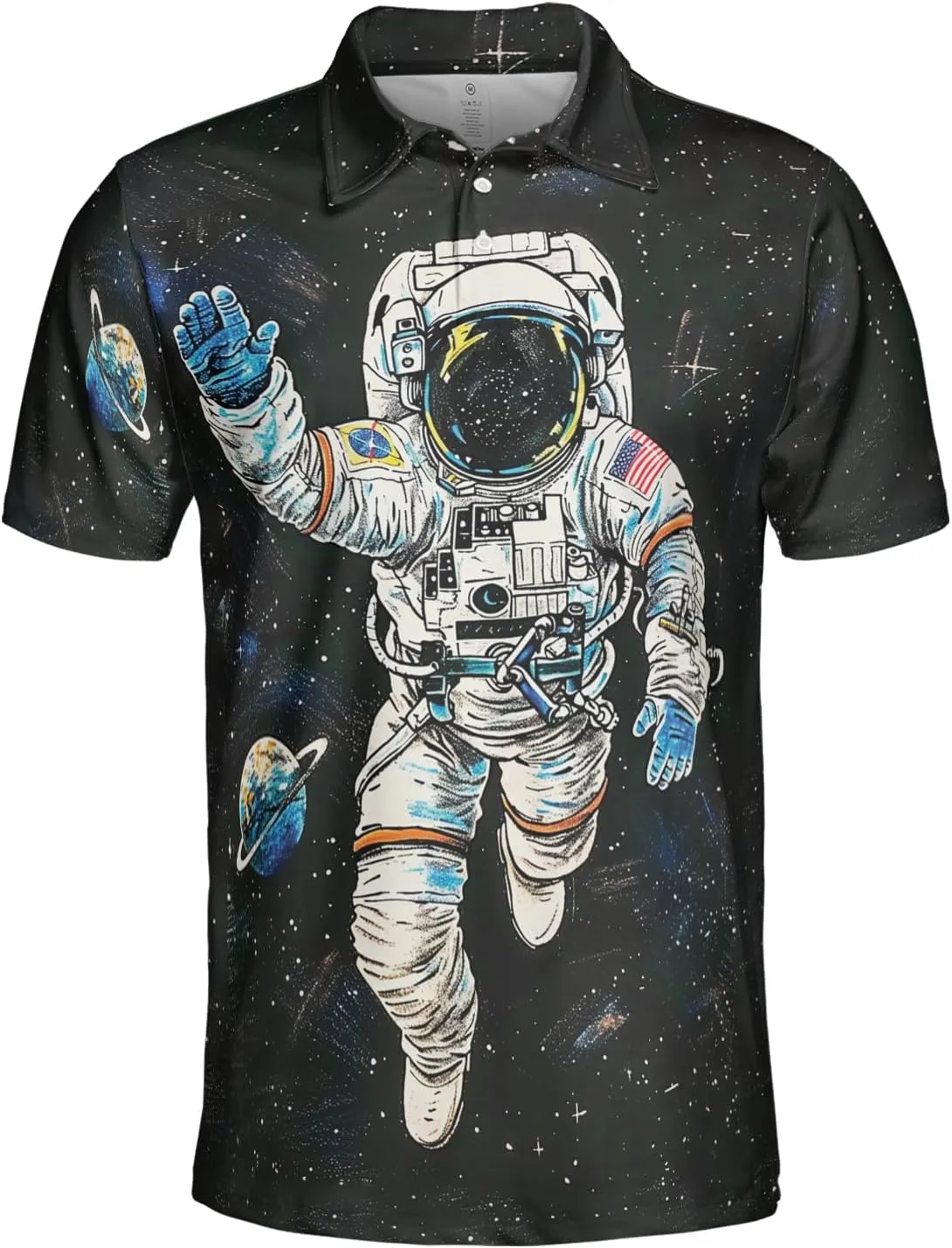 Astronaut Polo Shirts for Men - Space Lovers Men's Regular Fit Quick Dry Golf Polo Shirt Series 08